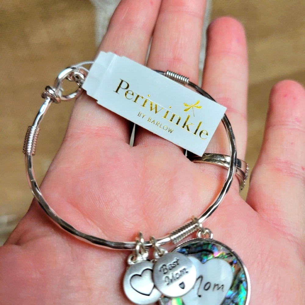 Periwinkle mom charm silver tone bracelet